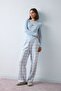 100% Cotton Slim Fit Long Sleeve Printed Top Checkered Bottom Ribbed Pajama Set H8812Ax26Au