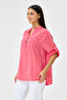 Women's Red Italian Line Pattern Court Collar Folded Fakir Sleeve Half Buttoned Blouse 40 - 44 Size - 2