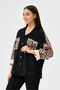 Women's Black Italian Suede Shirt Jacket with Leopard Pattern Pocket and Stones, Oversize Wide Fit, Size 40 - 46 - 5