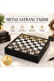 Luxury Metal Chess Set with Storage Box, Chrome Plated, Classic Gold Themed Figures – Marble Patterned Base 20 Cm.