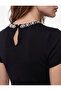 Crew Neck Short Sleeve Stoned Knit Sweater - 4