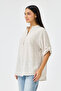 Women's Beige Italian Line Pattern Court Collar Folded Fakir Sleeve Half Buttoned Blouse 40 - 44 Size - 2