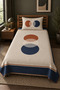 Geometric Circle Patterned Young Children's Pique Set-Abstract Minimal Scandinavian Cinnamon Navy Blue Bedspread - 7