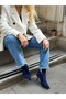 Navy Blue Suede Stretch (Seth) Pointed Toe 7 cm Thin Heeled Women's Boots