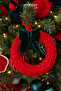 Christmas Green Bow Velvet Knitted Hoop / Wreath Ornament Red 22 cm
