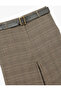 Regular Waist Pocket Belted Straight Wide Leg Plaid Trousers - 5