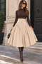 Khaki Beige Midi Skirt - 6