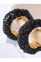 Black Stone Detailed Half Hoop Earrings - 2