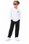 Boy's White Polo Collar Sweatshirt Black Striped Pants Set - Stylish Comfortable Daily Combination 5084S