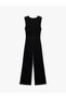 Crepe Fabric Belted Sleeveless Degaje Collar Jumpsuit - 7