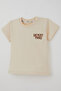 Boy's T-Shirt with Embossed Desert Adventure Theme and Printed Back, Ages 1-4, Cream - 4