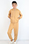 Boys' Tracksuit Set, Zippered Pocket Pieces, Lace-Up, 5-14 Years Old, Light Brown