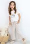 Girl's Capri Shorts Set Colorful Floral Printed Shorts with Bow Accessories 5-10 Years Old, Ecru - 2