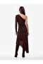 Asymmetrical Cut Draped Voluminous Long Sleeve One Shoulder Tulle Dress - 4