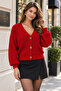 Women's Red Long Sleeve Buttoned Knitwear Cardigan - 5