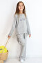 Girl's Pantsuit with Cool Lettering Embroidery, Ages 5-9, Gray Melange - 2
