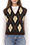 Mixray V-Neck Diamond Patterned Knitwear Vest - 4