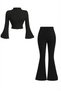 Black Knitwear Flounce Flared High Waist Bottom-Top Set