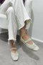 Ahri Beige Belt Detail Blunt Toe Women's Ballerinas - 3