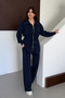 Oversize Zippered Lace-Up Waist Modal Women's Suit 3184 Navy Blue - Special Series - 6