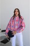 Pomegranate Flower Retro Patterned Zipper Jacket - 2