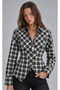 Black Plaid Patterned Women's Shirt with Belted Waist |   Mkw1611527-1