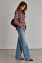 Burgundy Plaid Patterned Women's Shirt with Belted Waist |   Mkw1611527-1 - 3
