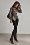 Coffee Plaid Patterned Women's Shirt with Belted Waist |   Mkw1611527-1 - 3