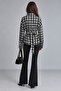 Black Plaid Patterned Women's Shirt with Belted Waist |   Ek1001611527 - 5
