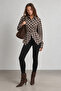 Coffee Plaid Patterned Women's Shirt with Belted Waist |   Mkw1611527-1 - 2
