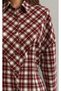 Burgundy Plaid Patterned Women's Shirt with Belted Waist |   Mkw1611527-1 - 4