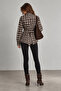 Coffee Plaid Patterned Women's Shirt with Belted Waist |   Mkw1611527-1 - 5