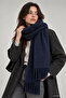 Navy Blue Women's Winter Tassel Scarf |   Soft Textured Thick Shawl - Soft Boucle Scarf - Pasta Model