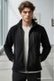 Men's Black Fleece Fabric Jacket with Three Zipper Pockets