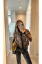 Women's Crew Neck Trend Leopard Patterned Furry Cardigan - 2