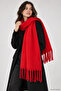 Women's Winter Tassel Scarf |   Soft Textured Thick Shawl - Soft Boucle Scarf - Red 50X200