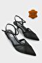 Kathryn Genuine Leather Lined Pointed Toe Mid-Heeled Mesh Open-Back Women's Shoes