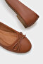 Genuine Leather Bow Round Toe Women's Ballerinas - 3