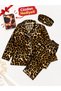 Mother-Daughter Cotton Suede Brown Leopard Patterned Long Sleeve Shirt Collar Winter Pajama Set (with Wallet Gift)