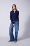 Polo Collar Zippered Terry Knit Sweater Navy Blue - 2