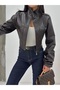 Frozen New Season Corset Detail Crop Leather Jacket Brown - 3