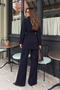 Women's Navy Blue Waist-Tie Button Detailed Corded Fabric Knitwear Sweater Trousers Two-Piece Set - 7