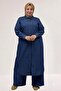 67060 Large Size Men's Lapel Buttoned Jeans Liyosell Trouser Suit - Navy Blue