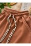 Girl's 100% cotton seasonal tracksuit set - brown wide leg stylish outfit, lace-up relaxed fit, ecru color sweatshirt casual sportswear set, trendy style. - 7