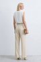 Women's High Waist Fabric Trousers - Stone - 2