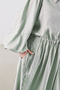 Draped Waist Adjustable Balloon Sleeve Dress Soft Green - 5