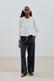 Striped Waist Elastic Trousers Navy Blue - 2