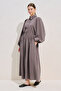 Draped Waist Adjustable Balloon Sleeve Dress Gülkurusu - 5