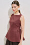 Linen Sleeveless Blouse with Tie-Up Detail Copper