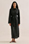 Linen Belted Shirt Dress Black - 6